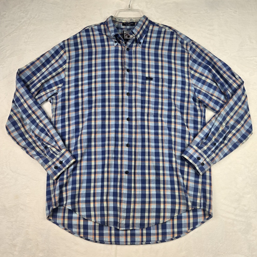 Faconnable Men's Blue‎ Green Orange Button Down Plaid Shirt Size Medium